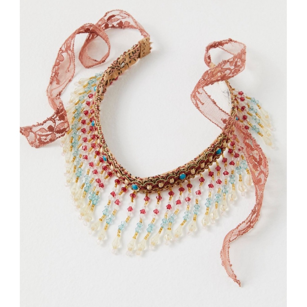 Free People Curried Myrrh Beaded Mavis Choker Necklace Headband